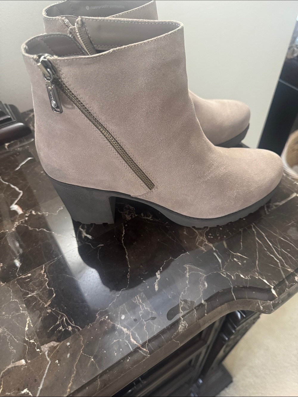 Blondo Taupe Suede V-Cut Ankle Booties